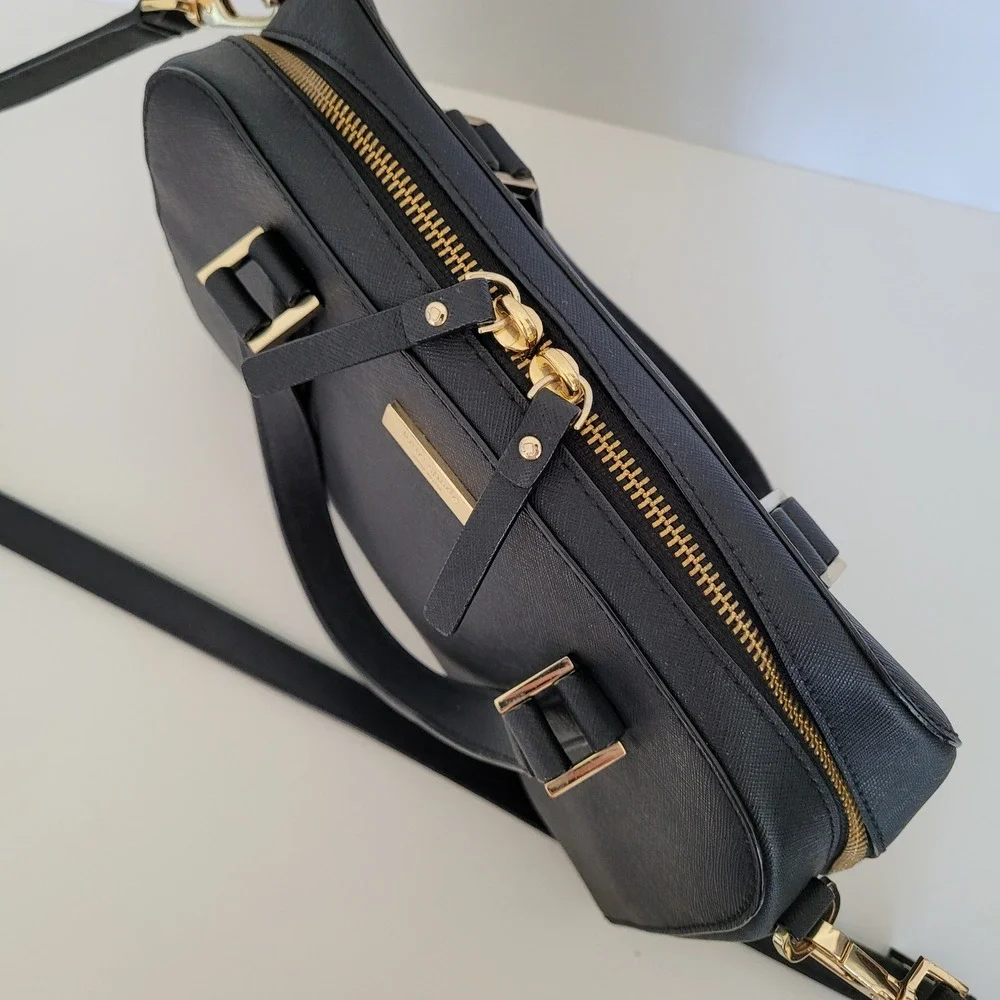 Kate Spade Black Saffiano Leather Satchel Crossbody Bag Gold Hardware Medium